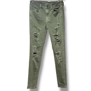 186. American Eagle Outfitters Green Super Stretch Hi-Rise Jegging Size:6Reg